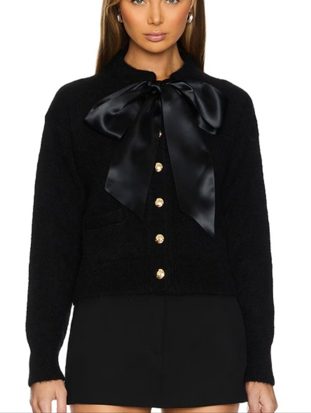 H&M Black Bow Front Cardigan with Silver Buttons